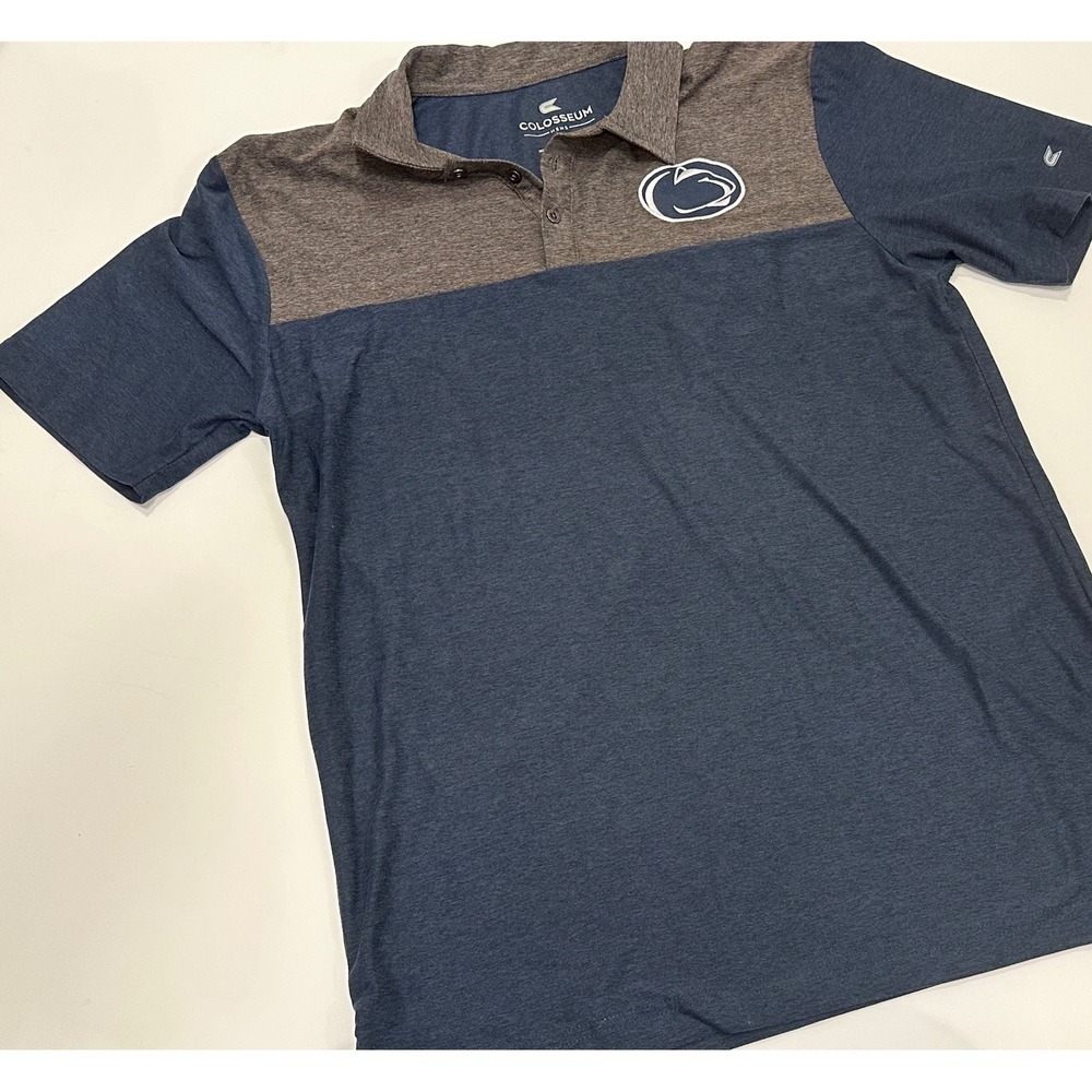 Colosseum‎ Mens Penn State Nittany Lions Polo Shirt Size S Navy Gray Logo